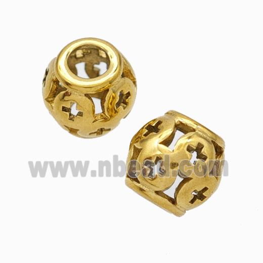 Titanium Steel Barrel Beads Large Hole Hollow Gold Plated