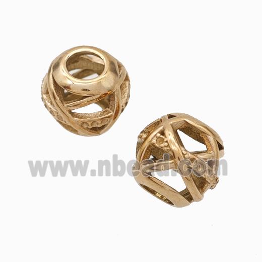 Titanium Steel Round Beads Large Hole Hollow Rose Gold