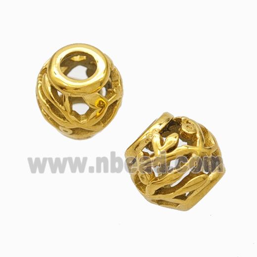 Titanium Steel Barrel Beads Large Hole Hollow Gold Plated