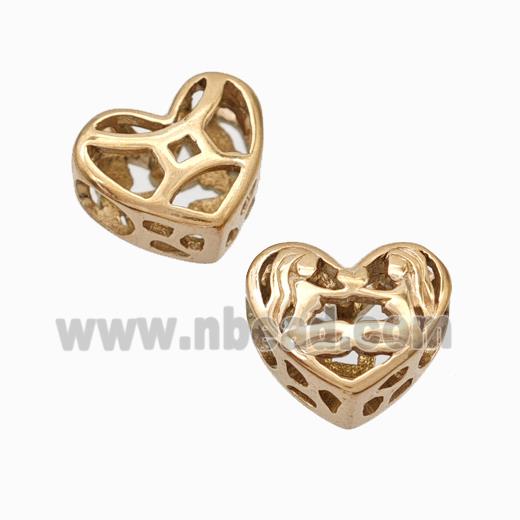 Titanium Steel Heart Beads Zodiac Gemini Large Hole Hollow Rose Gold