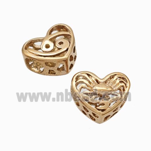 Titanium Steel Heart Beads Zodiac Cancer Large Hole Hollow Rose Gold