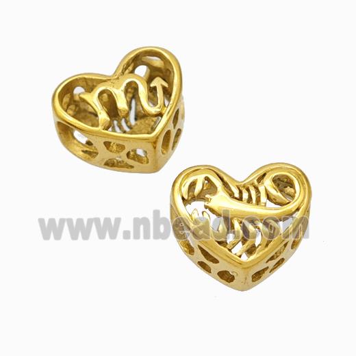 Titanium Steel Heart Beads Zodiac Scorpio Large Hole Hollow Gold Plated