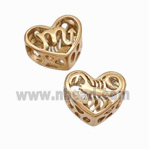 Titanium Steel Heart Beads Zodiac Scorpio Large Hole Hollow Rose Gold