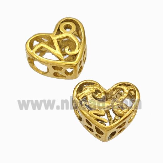 Titanium Steel Heart Beads Zodiac Capricorn Large Hole Hollow Gold Plated