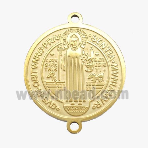 Stainless Steel Connector Medal Jesus Circle Gold Plated