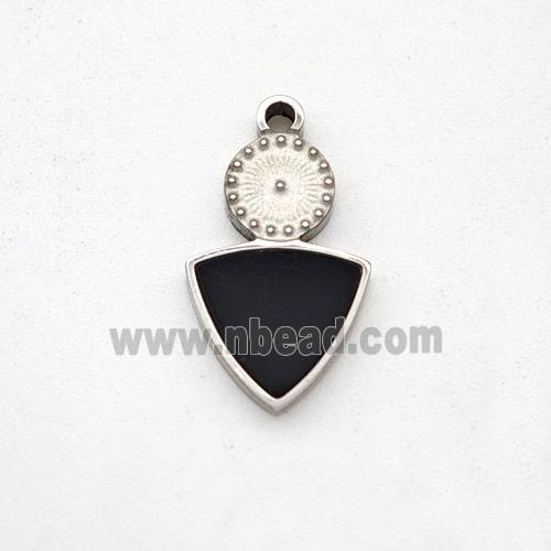 Raw Stainless Steel Triangle Pendant Pave Black Acrylic