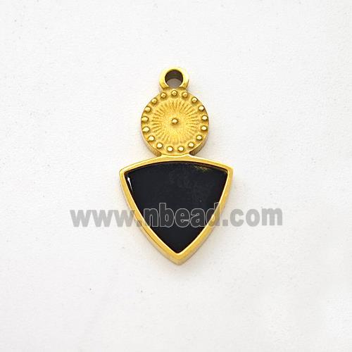 Stainless Steel Triangle Pendant Pave Black Acrylic Gold Plated