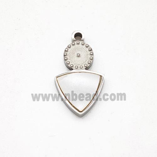 Raw Stainless Steel Triangle Pendant Pave Shell