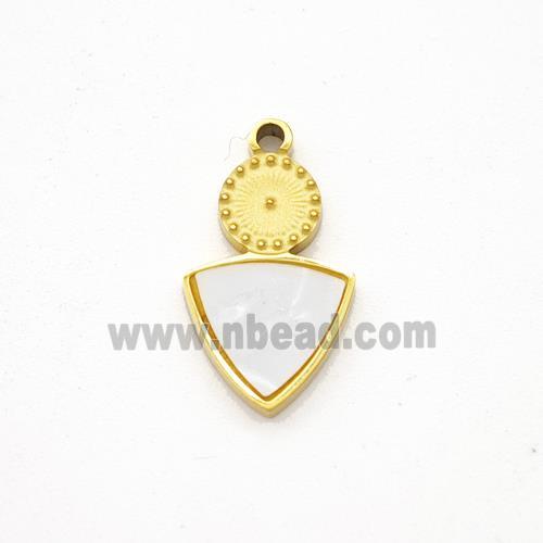 Stainless Steel Triangle Pendant Pave Shell Gold Plated