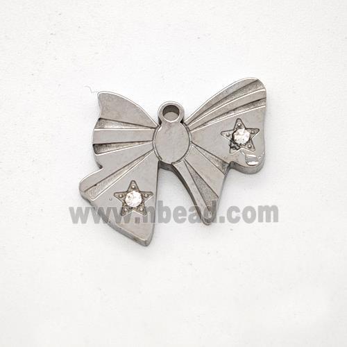 Raw Stainless Steel Bowknot Pendant Pave Rhinestone