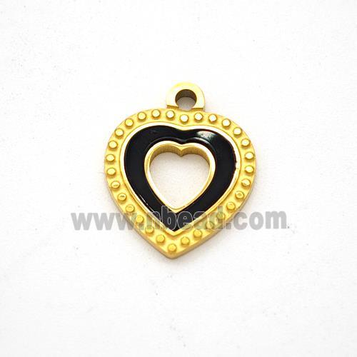 Stainless Steel Heart Pendant Pave Black Acrylic Gold Plated