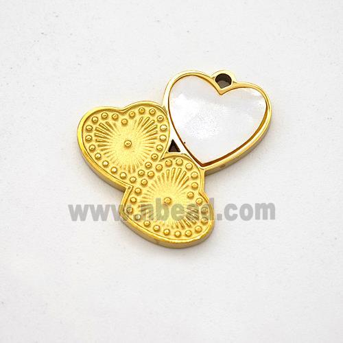 Stainless Steel Heart Pendant Pave Shell Cluster Gold Plated