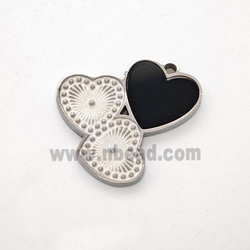 Raw Stainless Steel Heart Pendant Pave Black Acrylic Cluster