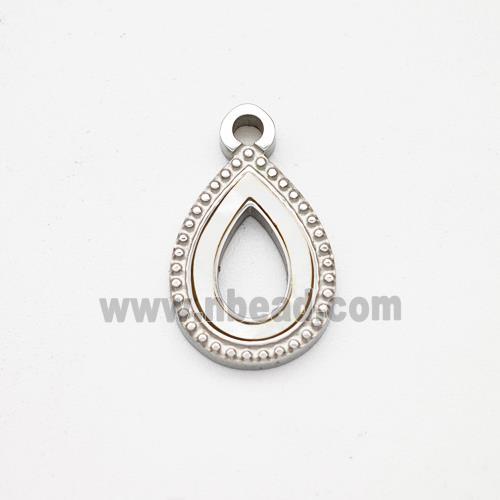 Raw Stainless Steel Teardrop Pendant Pave Shell Hollow