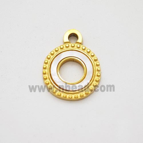 Stainless Steel Circle Pendant Pave Shell Hollow Gold Plated