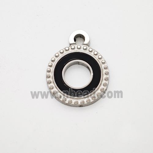 Raw Stainless Steel Circle Pendant Pave Black Acrylic Hollow