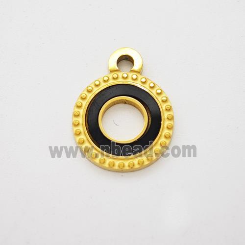 Stainless Steel Circle Pendant Pave Black Acrylic Hollow Gold Plated