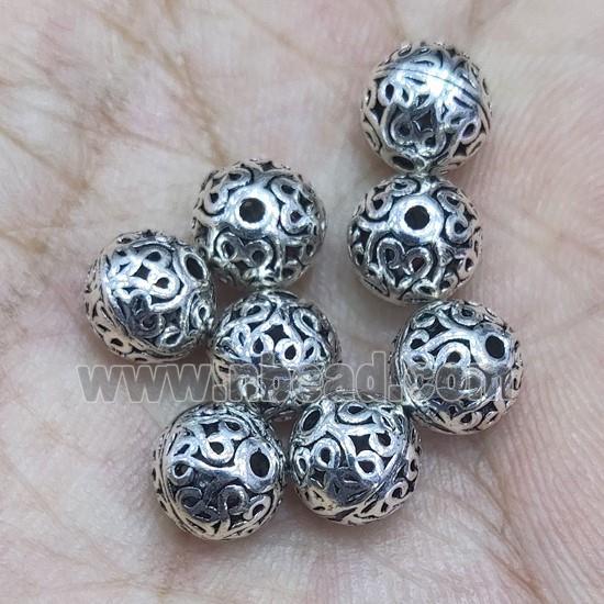 Sterling Silver round beads, hollow, antique silver