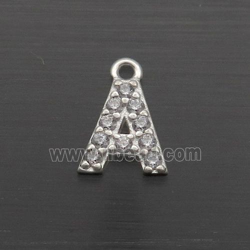 Sterling Silver A-Letter Pendant Pave Zircon