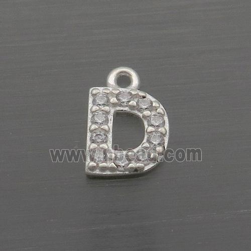 Sterling Silver D-Letter Pendant Pave Zircon