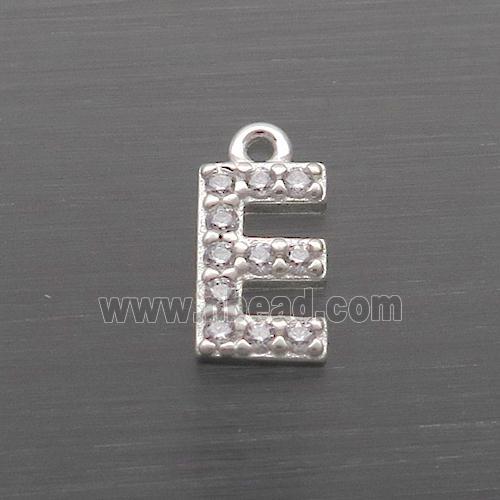 Sterling Silver E-Letter Pendant Pave Zircon