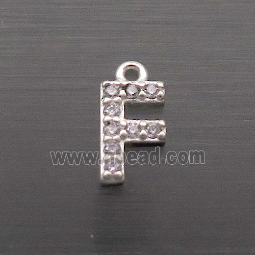 Sterling Silver F-Letter Pendant Pave Zircon