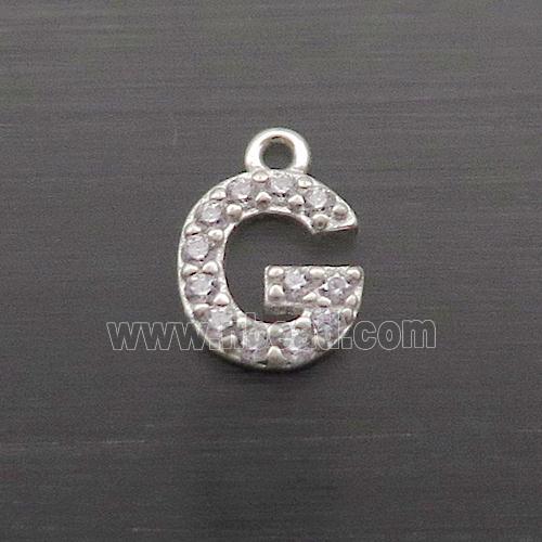 Sterling Silver G-Letter Pendant Pave Zircon