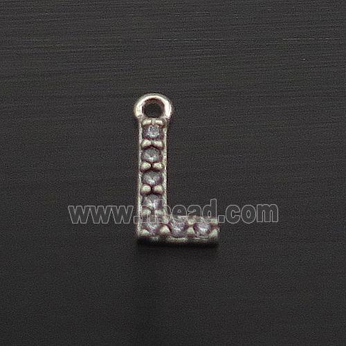 Sterling Silver L-Letter Pendant Pave Zircon