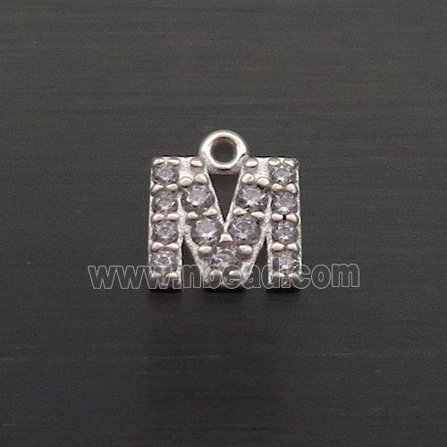 Sterling Silver M-Letter Pendant Pave Zircon