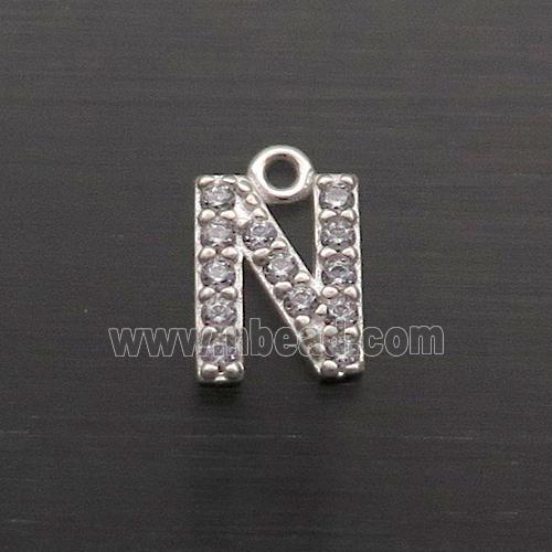 Sterling Silver N-Letter Pendant Pave Zircon