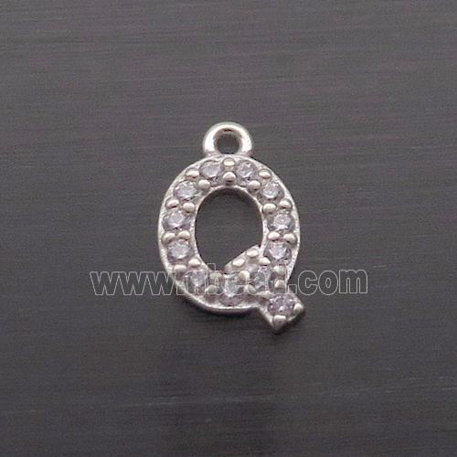 Sterling Silver Q-Letter Pendant Pave Zircon