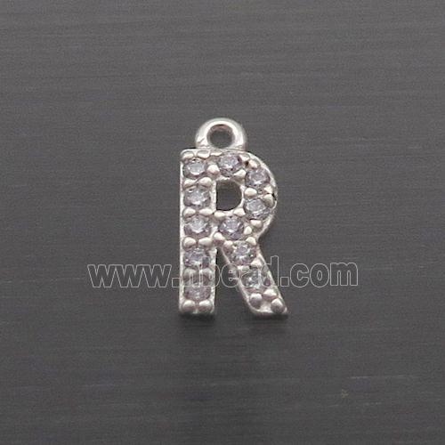 Sterling Silver R-Letter Pendant Pave Zircon