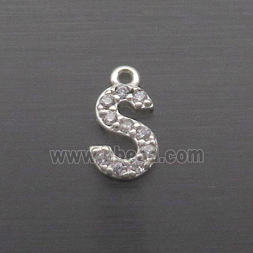 Sterling Silver S-Letter Pendant Pave Zircon