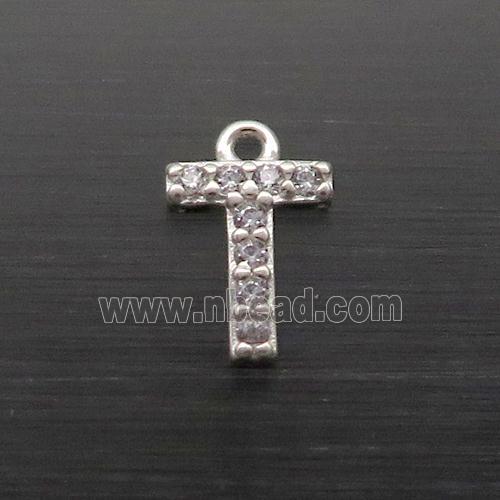 Sterling Silver T-Letter Pendant Pave Zircon