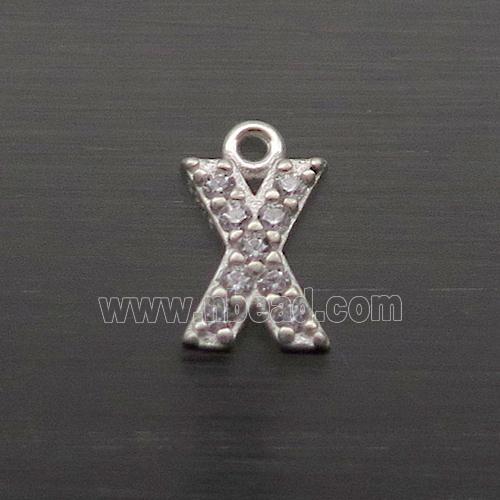 Sterling Silver X-Letter Pendant Pave Zircon