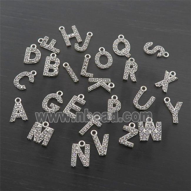 Sterling Silver Letter Pendant Pave Zircon Mix Alphabet