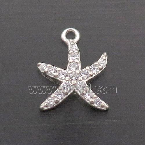 Sterling Silver Starfish Pendant Pave Zircon