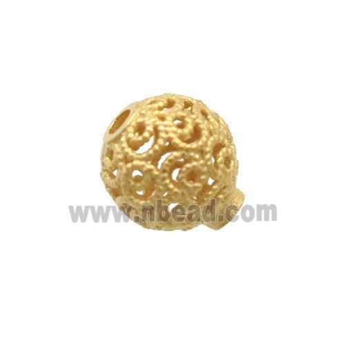 Sterling Silver Beads Round Hollow Gold Plated