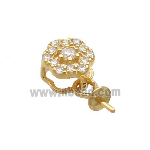 Sterling Silver Bail Pave Zircon Pad Gold Plated