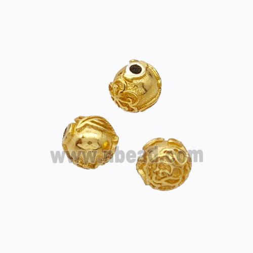 925 Sterling Silver Round Beads Flower Gold Plated