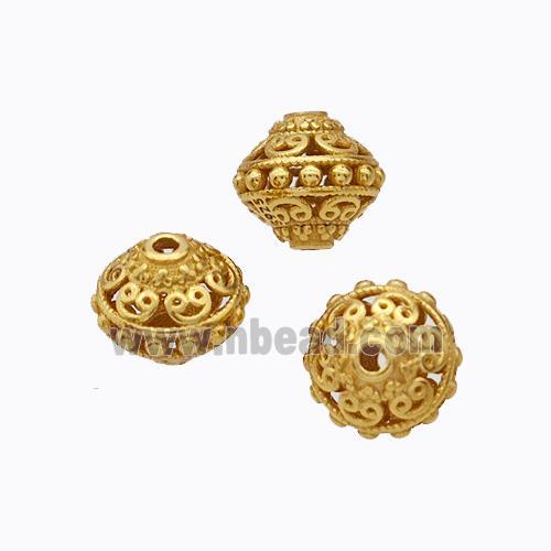 925 Sterling Silver Bicone Beads Hollow Gold Plated