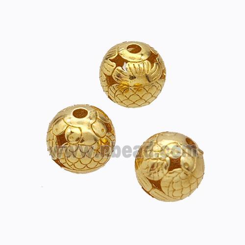 925 Sterling Silver Round Beads Hollow Flower Gold Plated