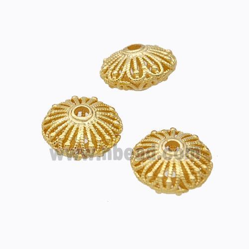 925 Sterling Silver Rondelle Beads Hollow Gold Plated