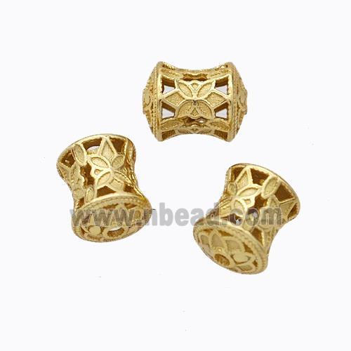 925 Sterling Silver Tube Beads Hollow Flower Gold Plated