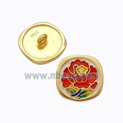 925 Sterling Silver Button Beads Flower Enamel Gold Plated