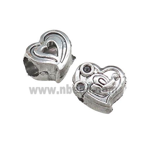 Tibetan Style Zinc Heart Beads Large Hole Antique Silver