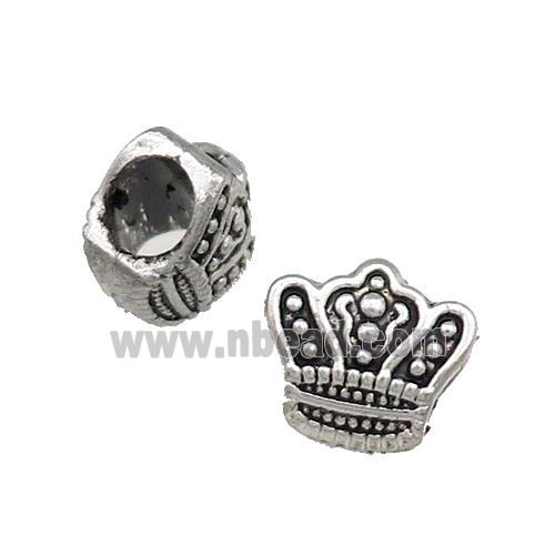 Tibetan Style Zinc Crown Beads Large Hole Antique Silver