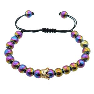 rainbow Hematite Bracelet, adjustable, approx 8mm dia