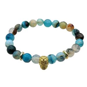 Agate Bracelets with skull, stretchy, approx 8mm dia
