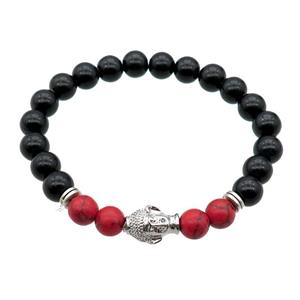 black Onyx Agate Bracelet with buddha, stretchy, approx 8mm dia
